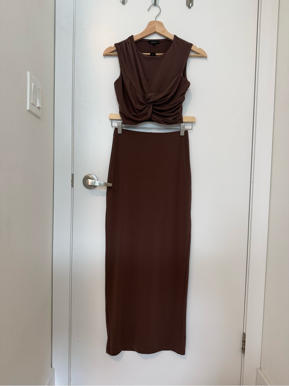 Dynamite Sleeveless Brown Twist-Front Maxi Dress